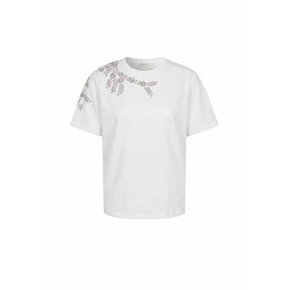 NEW RIVIR women's short sleeve t-shirt with beaded applique in white